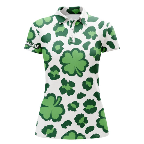 Funny Womens golf polo shirt clover and leopard pattern St. Patrick's Day custom name golfing gifts NQS4743