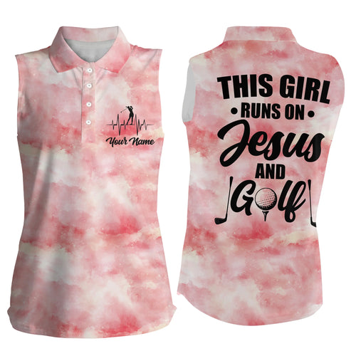 Women Sleeveless polo shirt This girl runs on Jesus and golf custom pink galaxy ladies golf tops NQS4969