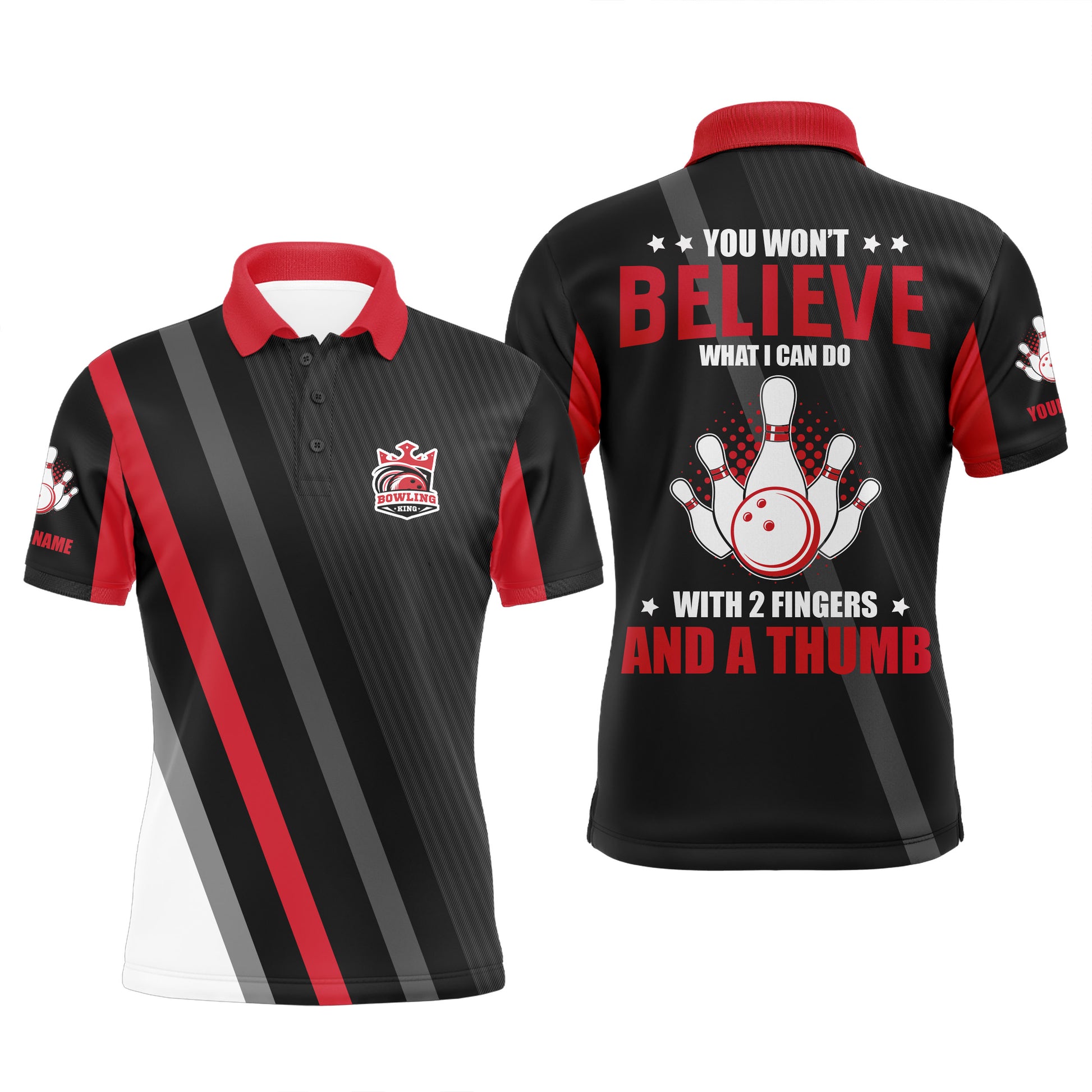 Custom Red black bowling shirt for bowling – personalized team jersey front view