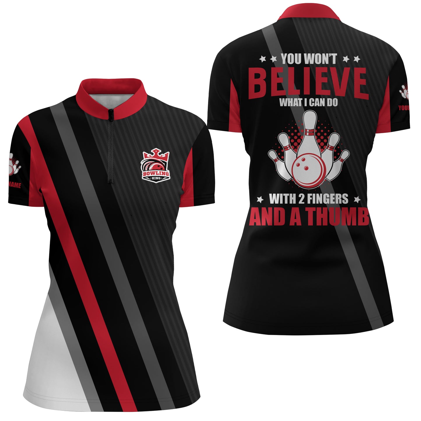 Custom Red black bowling shirt for women – personalized team jersey front view