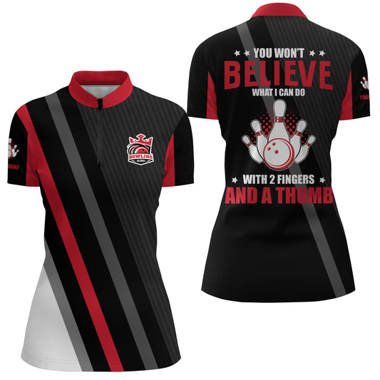 Custom Red black bowling shirt for women – personalized team jersey front view