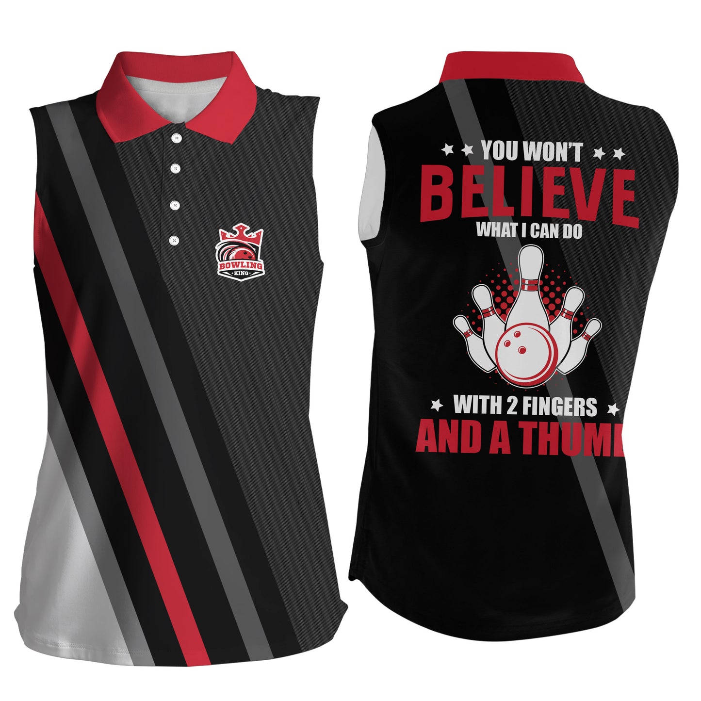 Custom Red black sleeveless bowling shirt for bowling – personalized team jersey front view