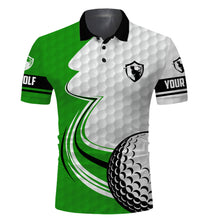 Load image into Gallery viewer, Green &amp; white golf ball long sleeve upf golf polo shirts custom name golf gifts for men NQS3485
