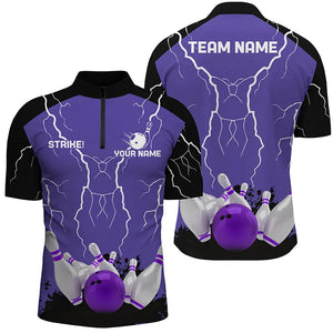 Men's bowling Quarter Zip shirts Custom bowling strike lightning storm team league jersey | Purple NQS6645