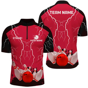 Men's bowling Quarter Zip shirts Custom bowling strike lightning storm team league jersey | Red NQS6646