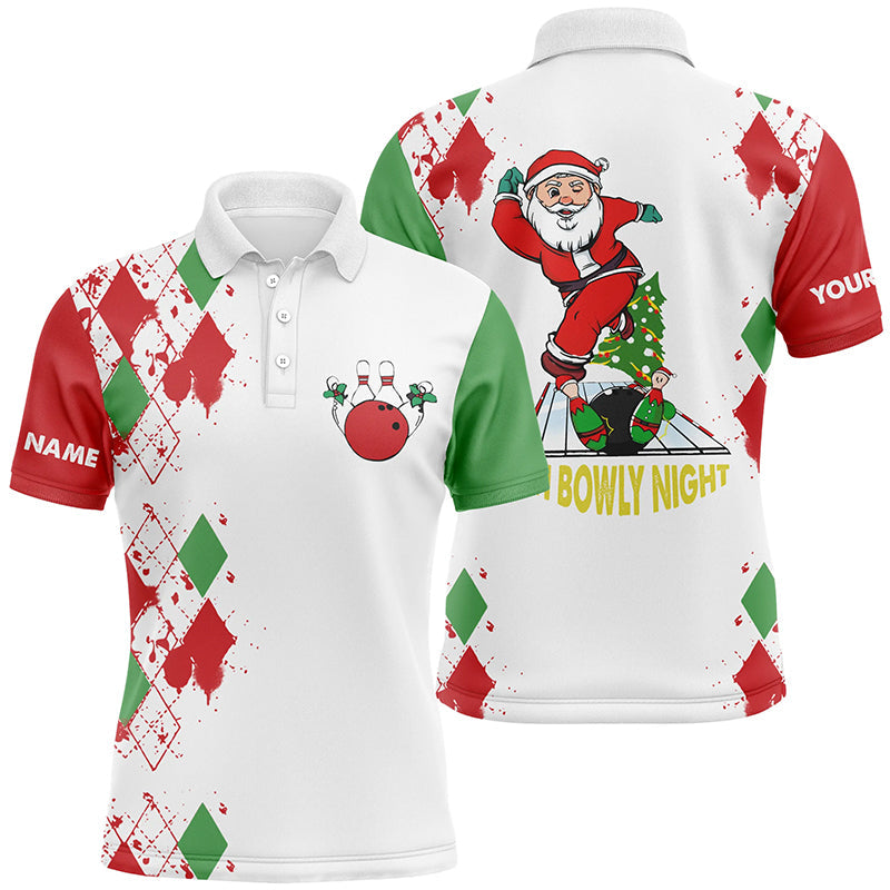 Bowling polo shirts for men custom name funny Santa white Christmas bowling shirts oh bowly night NQS6883