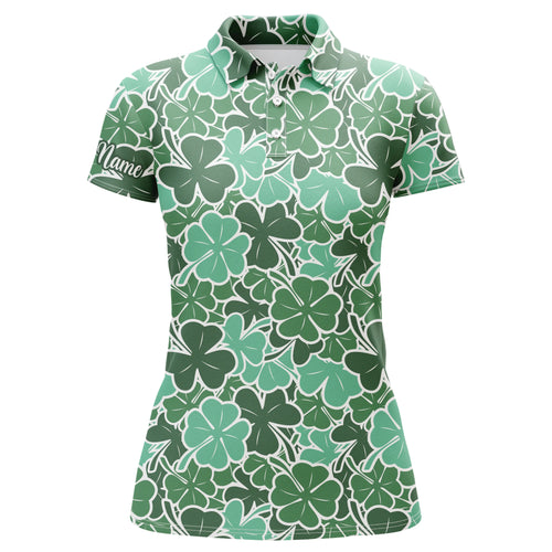 Funny Womens golf polo shirt clover leaf floral custom name St. Patrick's Day pattern golf shirts NQS4748