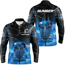 Load image into Gallery viewer, Blue light lightning thunder Disc golf basket Men polo shirts custom disc golf tops for mens NQS7316