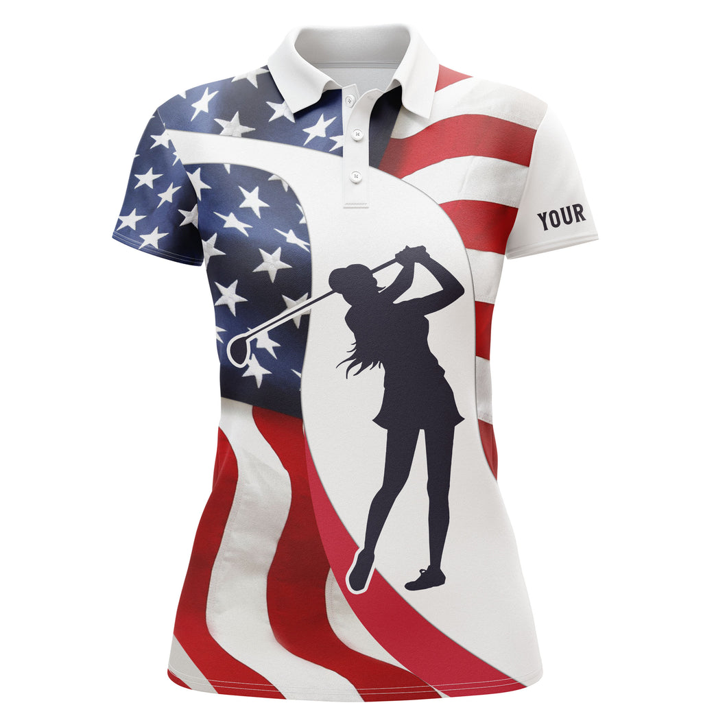 Golf polo shirts for women American flag patriotic 4th July custom name golf shirt, golfer gifts NQS3495