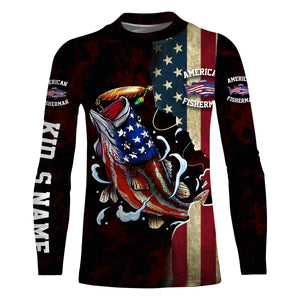 Largemouth Bass fishing American Fisherman UV protection Customize name long sleeves UPF 30+ NQS735