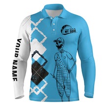 Load image into Gallery viewer, Funny golf shirts skull custom Mens golf polos shirts your hole is my goal, golf gifts for him | Blue NQS4590