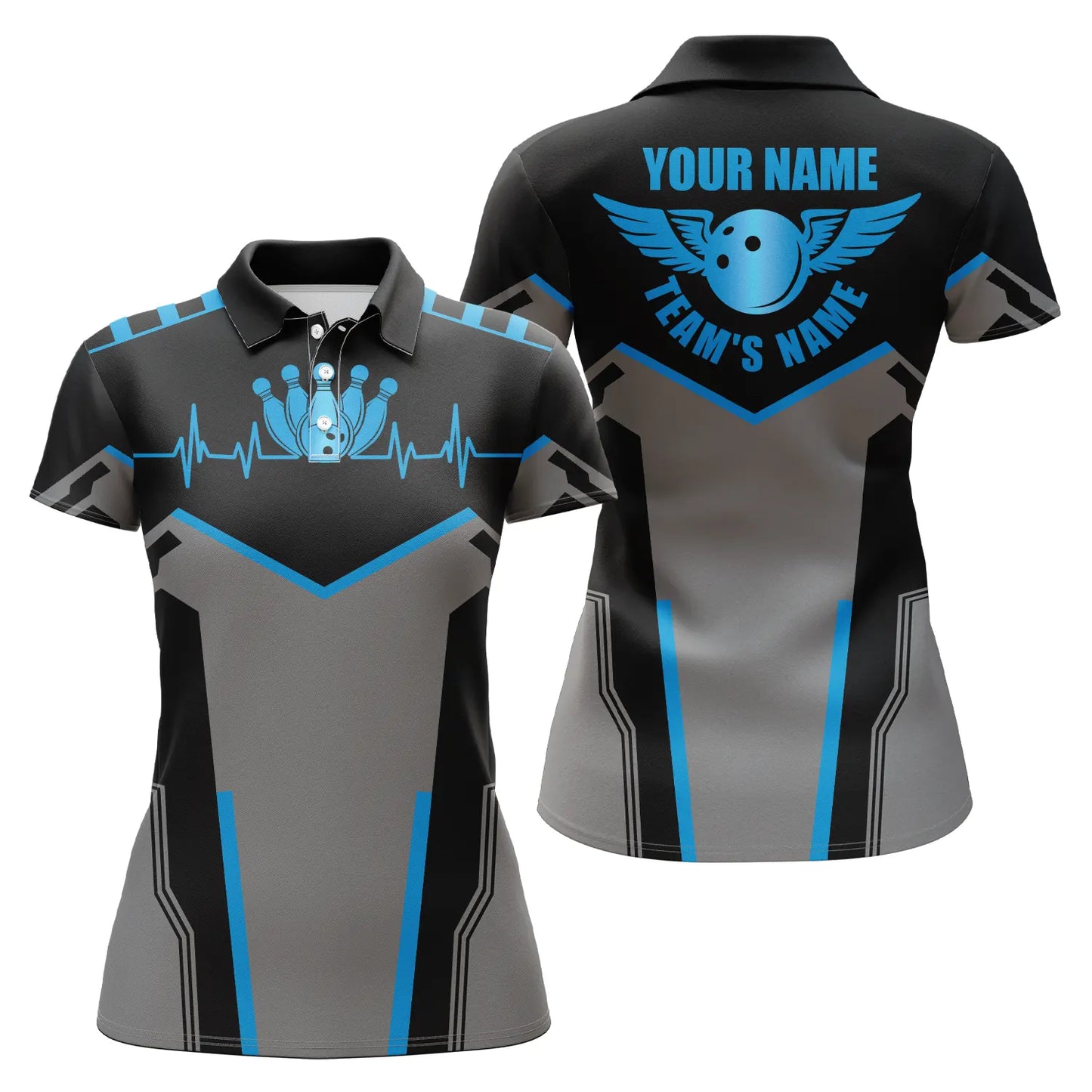 Custom bowling shirt for women – personalized team jersey front view