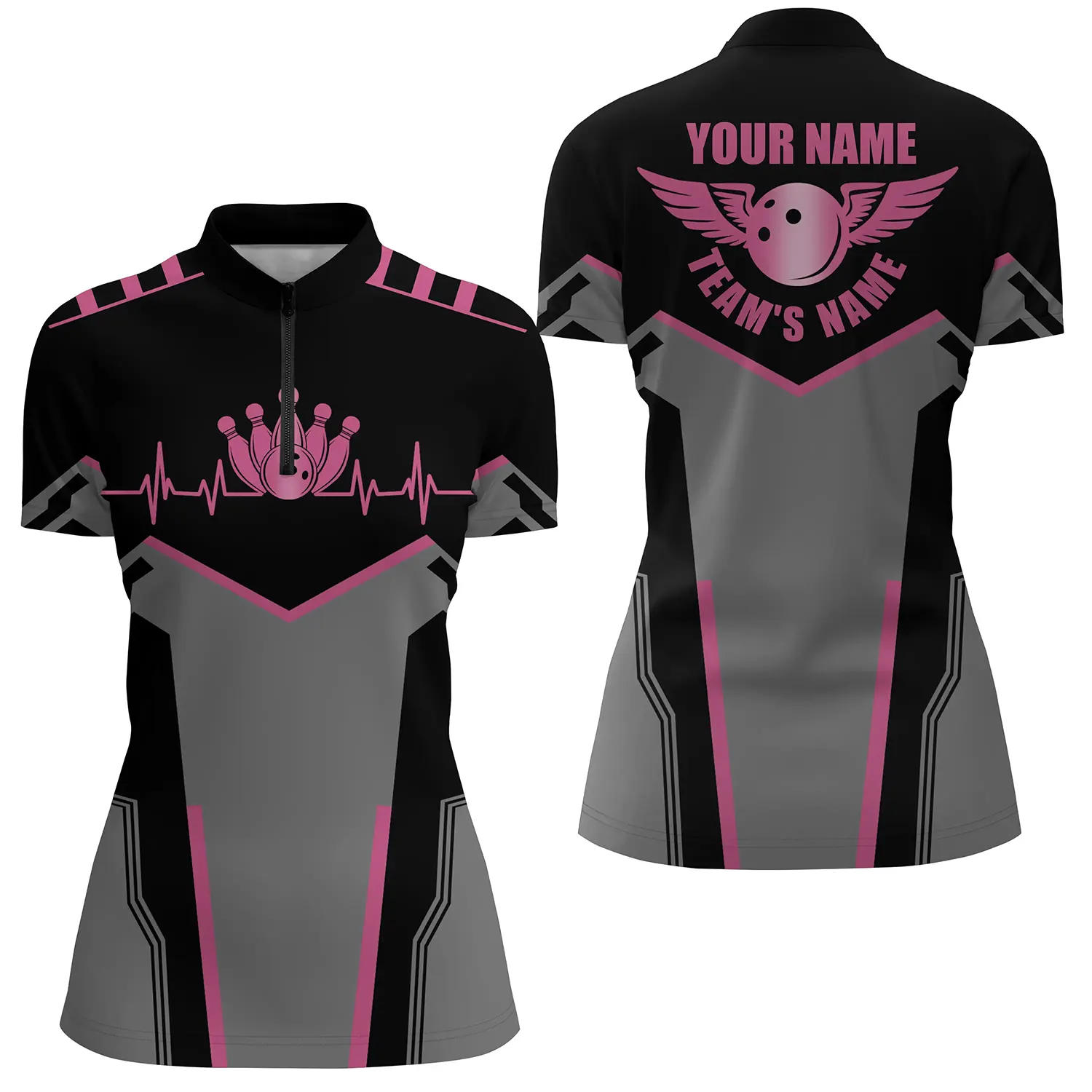 Custom bowling shirt for women – personalized team jersey front view
