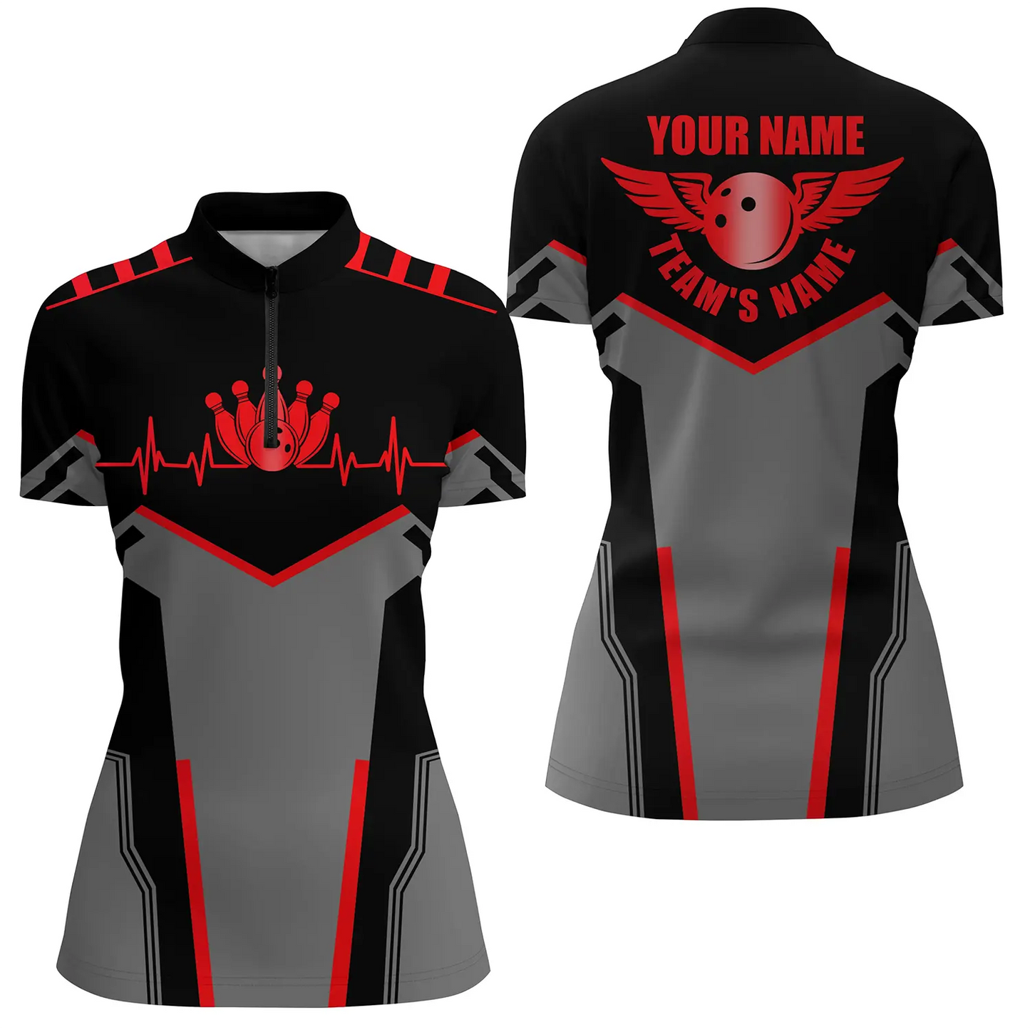 Custom bowling shirt for women – personalized team jersey front view