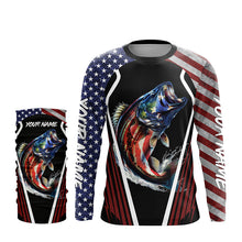 Load image into Gallery viewer, Largemouth Bass fishing American flag Custom UV protection performance long sleeve fishing shirts NQS7173