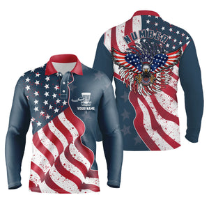 Custom name and number Eagle American flag patriotic Disc Golf Performance Men polo shirts golfer NQS5000