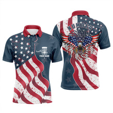 Load image into Gallery viewer, Custom name and number Eagle American flag patriotic Disc Golf Performance Men polo shirts golfer NQS5000