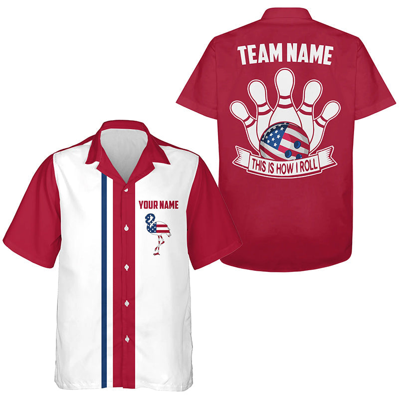 Retro Bowling hawaiian shirts custom patriotic American flag flamingo bowling button up shirts NQS7174