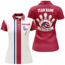 Load image into Gallery viewer, Retro Bowling Polo shirt For women custom patriotic American flag flamingo bowling jerseys NQS7174