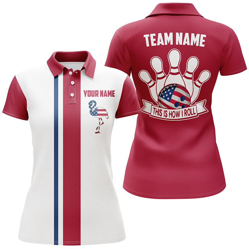 Retro Bowling Polo shirt For women custom patriotic American flag flamingo bowling jerseys NQS7174