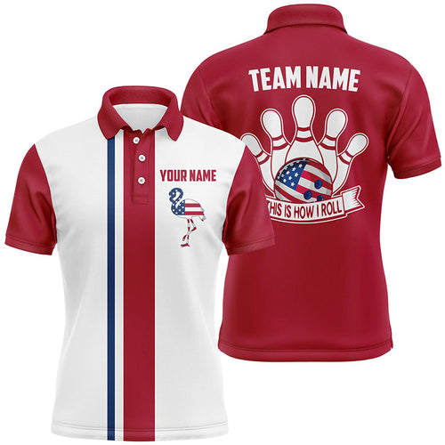 Retro Bowling Polo Shirts For Men custom patriotic American flag flamingo bowling jerseys NQS7174