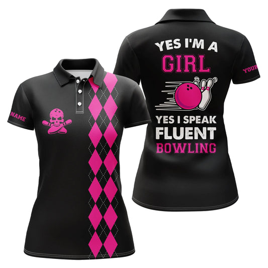 Custom Pink bowling shirt for women – personalized team jersey front view