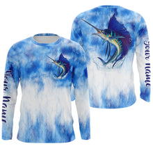Load image into Gallery viewer, Sailfish saltwater fishing blue sea camo Custom Name sun protection UPF long sleeves fishing shirts NQS3511