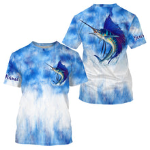 Load image into Gallery viewer, Sailfish saltwater fishing blue sea camo Custom Name sun protection UPF long sleeves fishing shirts NQS3511