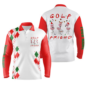 Funny Christmas golf shirt custom name Mens golf polo shirt - Flamingo golf friend Christmas gifts NQS4151