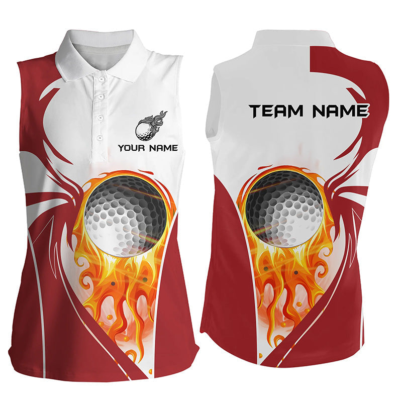 Women sleeveless polos shirt custom golf ball fire female golf attire for women, ladies golf top | Red NQS7062