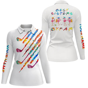 Womens golf polo shirts custom watercolors golf clubs best sister by par flamingo ladies golf tops NQS5318