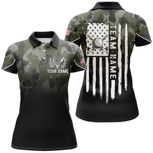 Load image into Gallery viewer, Black Womens golf polo shirt custom green camouflage American flag golf shirt for women, golfing gifts NQS6679