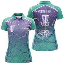 Load image into Gallery viewer, Womens Disc golf polo shirt lightning thunder custom disc golf jerseys, disc golf shirt | Turquoise NQS6682