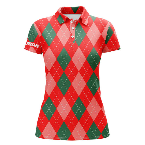 Christmas plaid Argyle red Pattern Womens golf polo shirt custom name Christmas golf gifts for women NQS4413