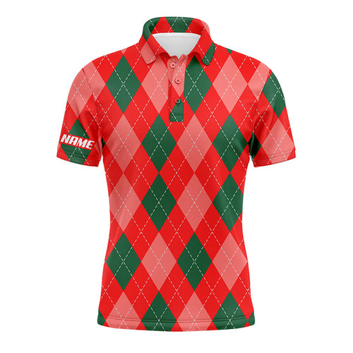 Christmas plaid Argyle red Pattern Men golf polo shirts custom name Christmas golf gifts for men NQS4413