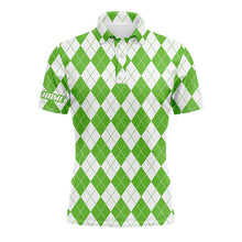 Load image into Gallery viewer, Christmas plaid green and white argyle Pattern Men golf polo shirts custom name golf gifts for men NQS4414