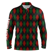 Load image into Gallery viewer, Christmas plaid argyle pattern Men golf polo shirts custom name golf gifts for men NQS4415