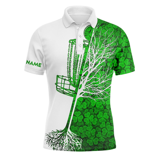 Mens disc golf polo shirt custom Green clover St Patrick's Day pattern disc golf basket shirt NQS4783