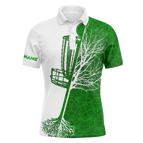 Mens disc golf polo shirt custom Green clover St Patrick's Day pattern disc golf basket shirt NQS4784