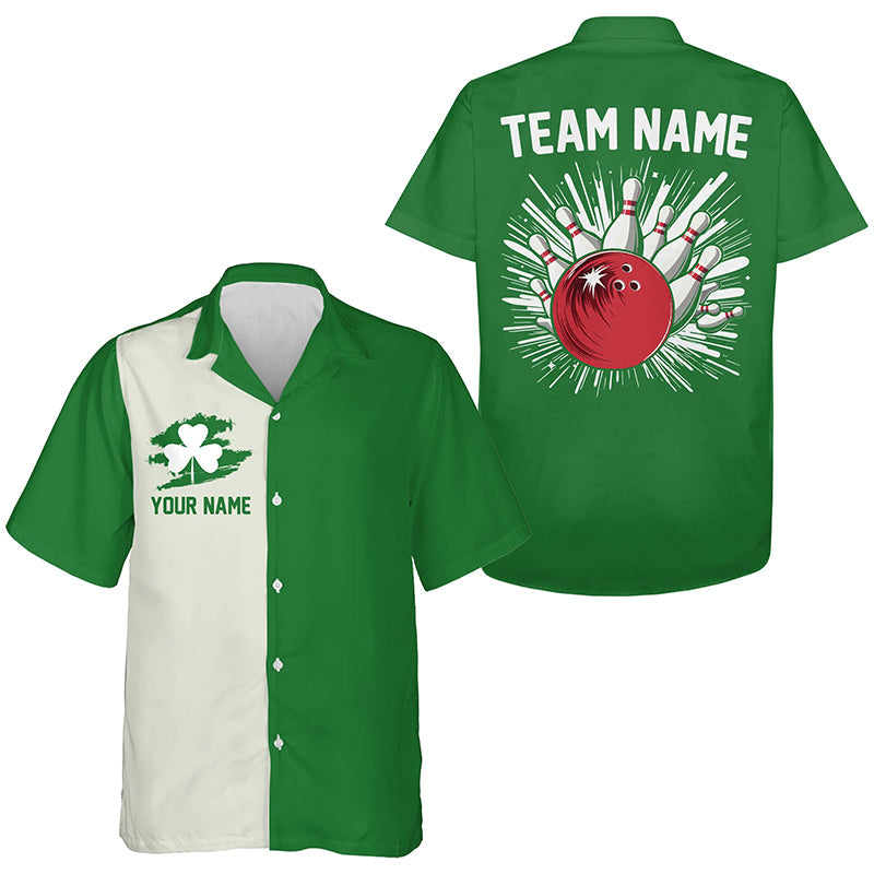 Green lucky clover retro hawaiian shirts custom St Patrick Day team bowling button up shirts NQS7193