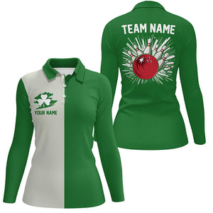 Green lucky clover retro womens bowling Polo Shirts custom St Patrick Day team bowling jerseys NQS7193