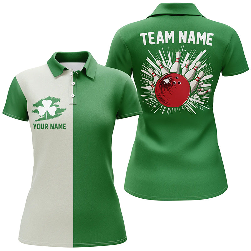 Green lucky clover retro womens bowling Polo Shirts custom St Patrick Day team bowling jerseys NQS7193
