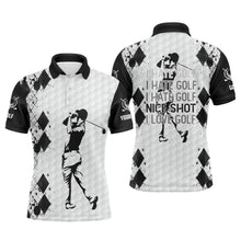 Load image into Gallery viewer, Black and white Mens golf polo shirt I hate golf nice shot I love golf custom name funny golf gifts NQS5030