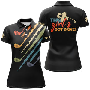 This Girl's Got Drive vintage black women's Golf polo shirts custom name golfing gift, gift for golfer NQS3515