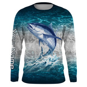 Tuna fishing blue sea water camo Custom Name performance long sleeve fishing shirts uv protection NQS3655