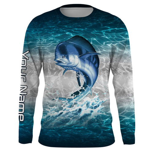 Mahi-mahi fishing blue sea water camo Custom Name performance long sleeve fishing shirts uv protection NQS3662