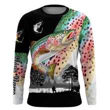 Load image into Gallery viewer, Rainbow trout fishing scales Custom name performance anti UV long sleeve fishing shirts jerseys NQS3667