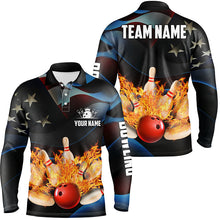 Load image into Gallery viewer, American flag black flame Bowling Polo Shirts For Men Custom Patriotic Bowling Team League Jerseys NQS6715