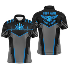 Load image into Gallery viewer, Bowling shirts for men custom name and team name blue Bowling Ball and Pins, team bowling shirts NQS4434