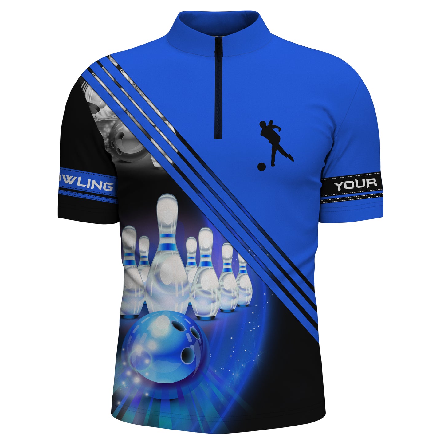 Custom bowling shirt for men – personalized team jersey front view